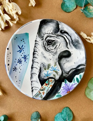 Özel Tasarım Çini Tabak Fil