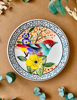 Özel Tasarım Çini Tabak Kuş