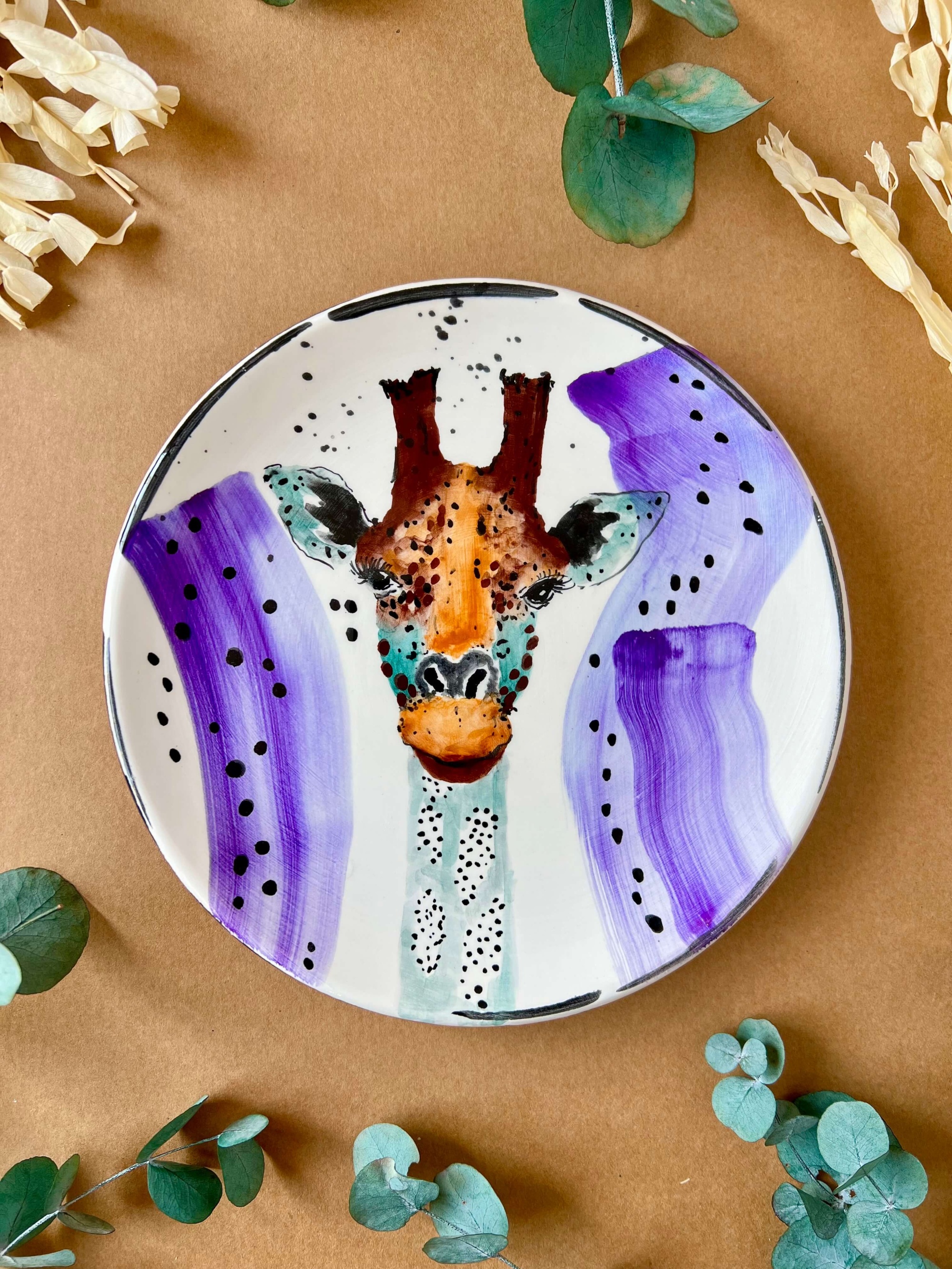Özel Tasarım Çini Tabak Zürafa