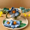 Handmade Design Blue Flower Ceramic Mug Set