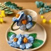 Handmade Design Blue Flower Ceramic Mug Set