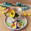 Handmade Design Yellow Flower Coffee Mug Set