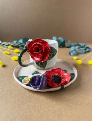 Kırmızı Gül Kahve Mug Set