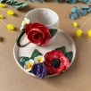 Coffee Mug Set with Red Rose