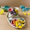 Coffee Mug Set with Colorful Flowers - Oval Plate