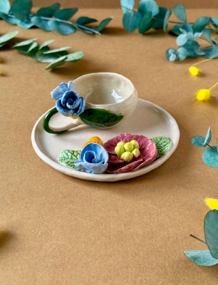 Turkish Coffee Cup with Blue Flower