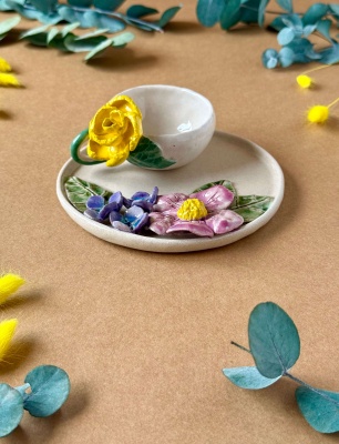 Sarı Çiçekli Türk Kahvesi Fincan Set