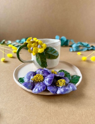 Büyük Çiçekli Kahve Mug Set