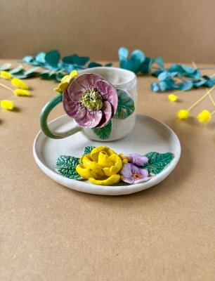 Coffee Mug Set with Big Flower