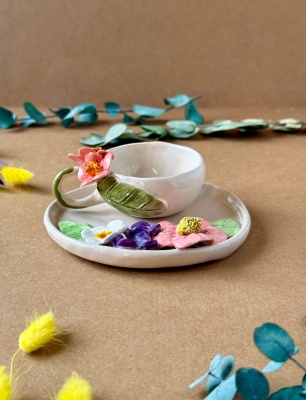 Turkish Coffee Cup Set with Small Flowers