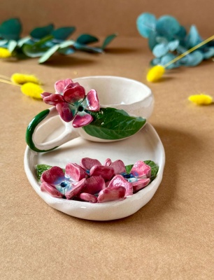 Turkish Coffee Cup Set with Purple Flowers