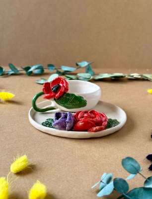 Turkish Coffee Set with Red Flowers