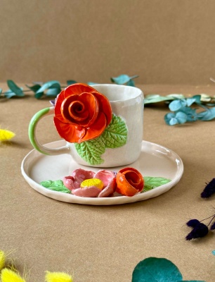 Turuncu Gül Kahve Mug Set