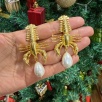 Handmade Design Brass Lobster Pearl Earrings