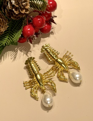 El Yapımı Tasarım Pirinç Istakoz İncili Küpe