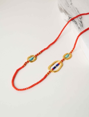 Mercan, Lapis, Turkuaz Taşlı Gümüş Kolye