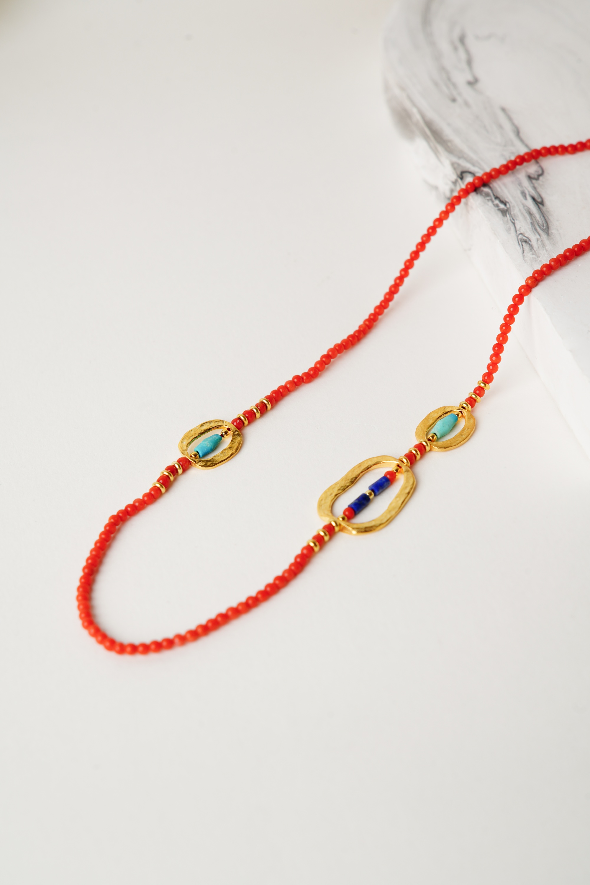 Mercan, Lapis, Turkuaz Taşlı Gümüş Kolye