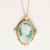 Yeşil Akik Taşlı Cameo Gümüş Kolye
