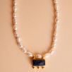 Brass Necklace with Lapis Lazuli and Pearl