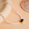 Brass Necklace with Lapis Lazuli and Pearl