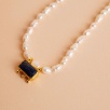 Brass Necklace with Lapis Lazuli and Pearl