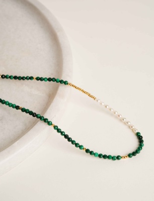 Malahit ve İncili Gümüş Kolye