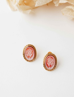 Silver Earrings Cameo with Agate
