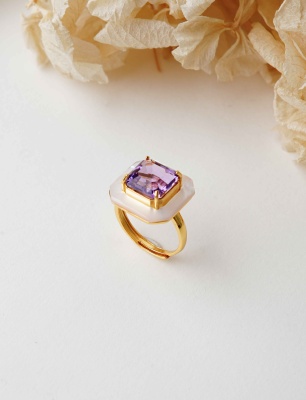 Silver Ring with Ametist and Mother of Pearl