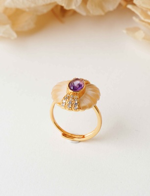 Ametist ve Kuvars Taşlı Gümüş Yüzük