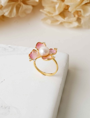 Mineli ve İncili Gümüş Yüzük