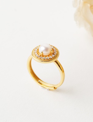 İnci ve Zirkon Taşlı Gümüş Yüzük