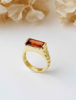 Turuncu Kyanit Taşlı Gümüş Yüzük