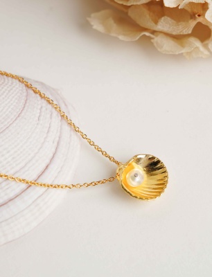 Silver Necklace with Pearl and Mussel