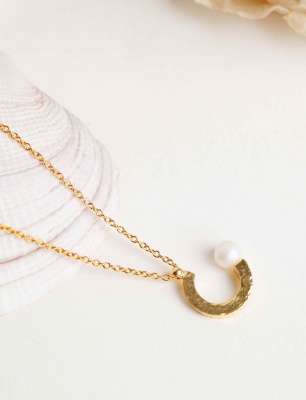 Silver Necklace New Moon and Pearl