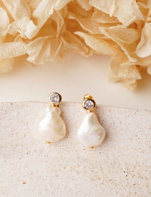 Barok İnci ve Zirkon Gümüş Küpe