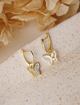 Silver Earrings with Mother of Pearl Butterfly