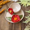 Turkish Coffee Cup Set with Red Flowers