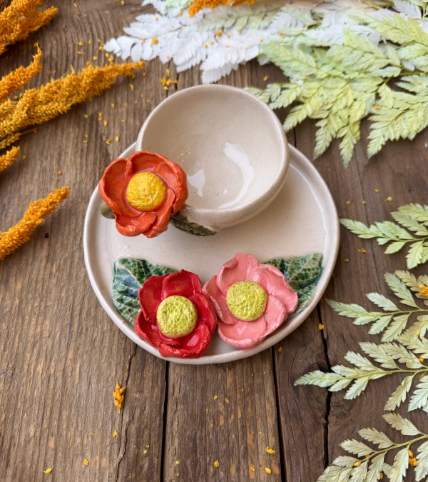 Turkish Coffee Cup Set with Flowers
