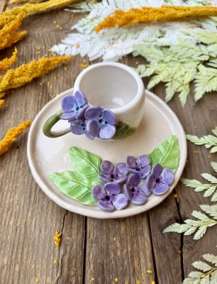 Turkish Coffee Cup Set with Hydrangea flower