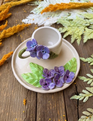 Turkish Coffee Cup Set with Hydrangea flower