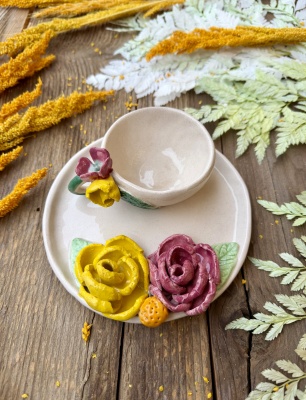 Sarı Çiçekli Türk Kahvesi Fincan Set