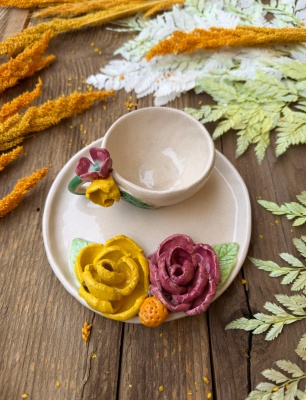 Sarı Çiçekli Türk Kahvesi Fincan Set