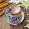 Turkish Coffee Cup Set with Purple Flower