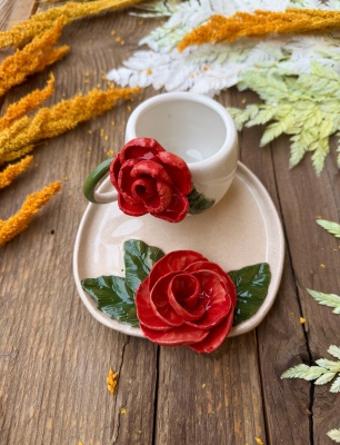 Kırmızı Gül Türk Kahvesi Fincan Set