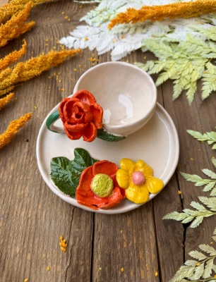 Turkish Coffee Cup Set with Orange Flowers