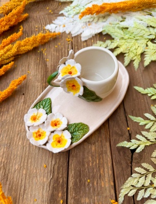 Turkish Coffee Cup Set with Daisy Flowers