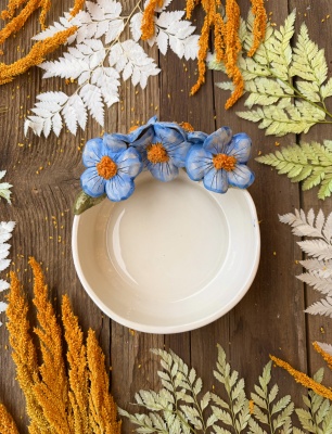 Middle Size Bowl with Blue Flowers