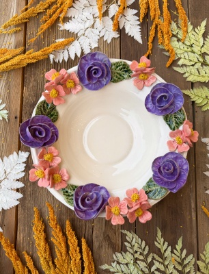 Big Bowl with Purple Roses