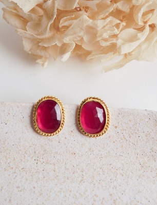 Silver Earrings with Ruby Stone
