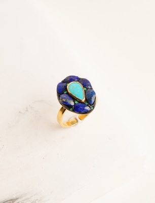 Lapis ve Turkuaz Taşlı Gümüş Yüzük